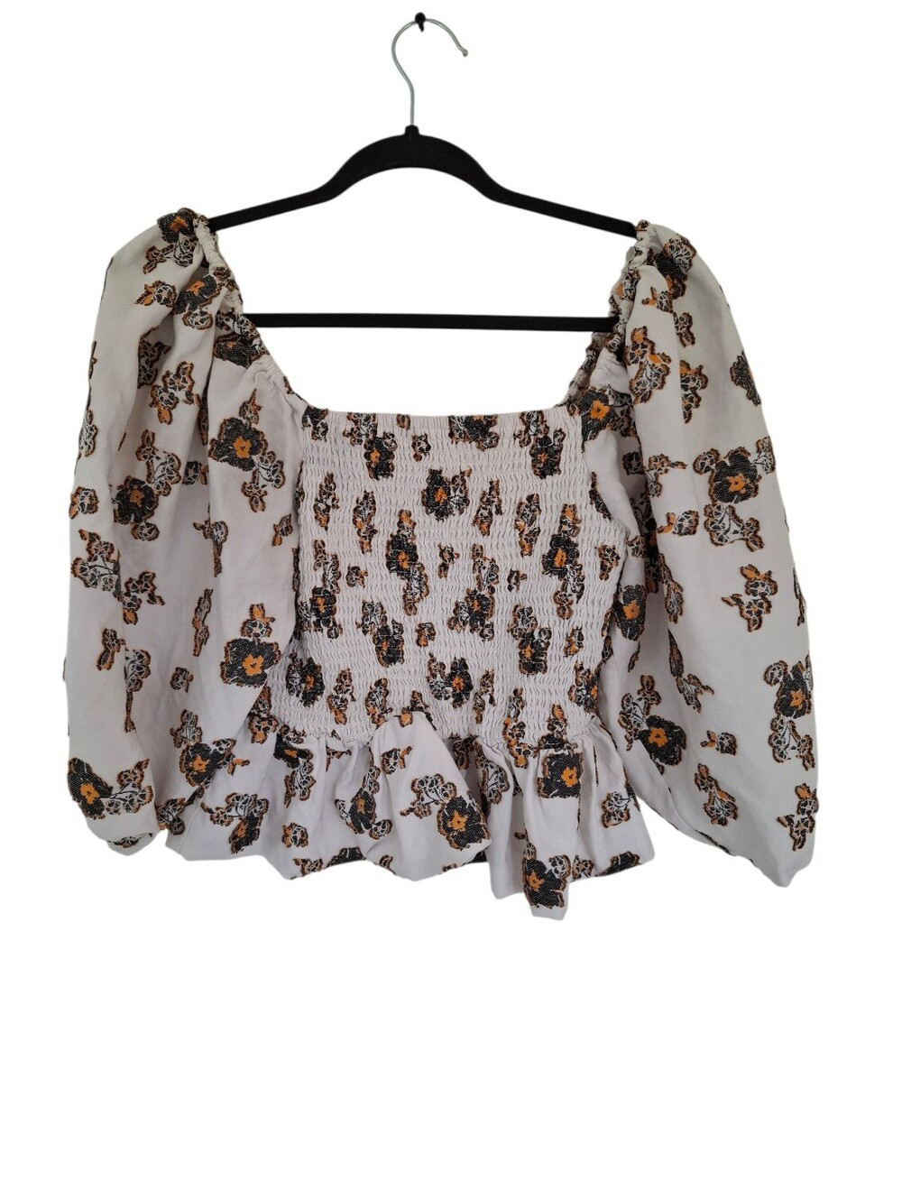 Tanya Taylor Emma Silk-Blend Top, White Smocked Size Small